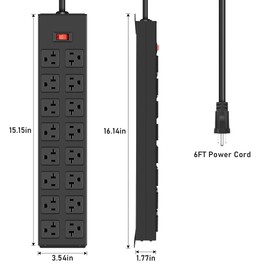 JUNNUJ Heavy Duty 20 Amp Power Strip, Garage 16 Outlets Metal 12 Gauge Surge Protector 3000J, High Amp 5-15P Adapter Shop 6-20R T-Slot Industrial Outlets, 10 FT Extension Cord Commercial for Appliance