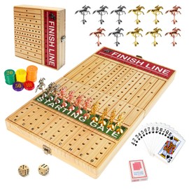 FUNNYB&G 21 inches Horse Race Board Game Foldable Large Horse Racing Game for Adults with 11 Metal Horses, Solid Wood 60 Pcs Poker Chips 2 Dice 1 Pack of Cards for Family Tabletop Parties(Log)