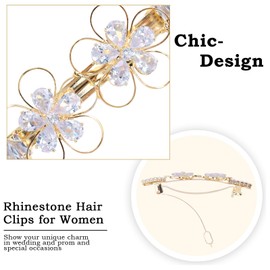 AMCAMI 2PCS Rhinestone Hair Clips,Gold Wedding Hair Clips For Women，Fancy Gold Hair Barrettes For Bridal Bridesmaid Prom