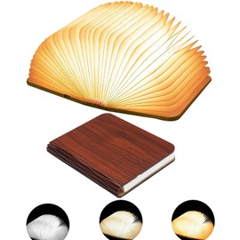 Ngtcglm Wooden Book Lamp, 3 Colors Folding Book Lamp, USB Rechargeable Book Lights, Light Up Book Lamp Decor, Novelty Unique Lamp, Creative Gifts for Book Lovers