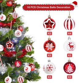 Christmas Baubles Plastic Small 6 cm - Pack of 16 Christmas Tree Baubles Red Shatterproof - Christmas Tree Decoration Christmas Decorations Christmas Ball Set