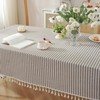 meioro Tablecloths Striped Tassel Table Cloth Rectangular Tablecloth Cotton Linen