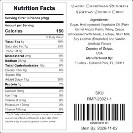 Fruidles Large Christmas Rudolph Holiday Double Crisp Treats, Solid Smooth Milk Chocolate, Party Bag Fillers, Individually Wrapped Foils, 3oz (Single-Pack)