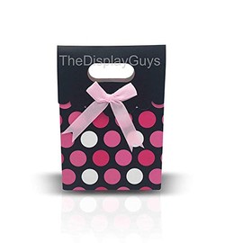 The Display Guys 12 pcs Dozen Paper Gift Bags Box Tote Bow Bowknot Attached for Holiday Wedding Graduation Party Favor Presents (6 1/4x4 3/4x2 1/2 inches, Pink Red White Dots)