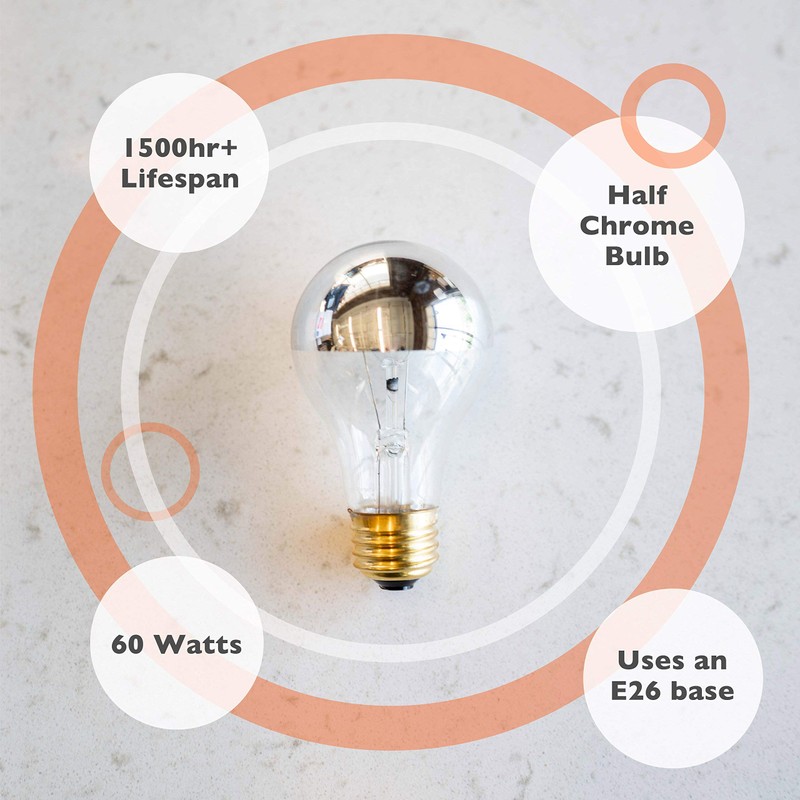 GoodBulb 60 Watt Incandescent Half Chrome Bulb A19 Shape, E26