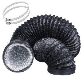Eau Black Flexible 4-Layers Aluminum 6 Inch Dryer Vent Tube Transition Hose with 2 Screw Clamps Great for HVAC, Clothes Dryer, Air Duct