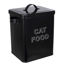 Pethiy Cat Food and Treats Containers Set with Scoop for Cats or Dogs -Tight Fitting Wood Lids - Coated Carbon Steel - Storage Canister Tins-Cat-Black