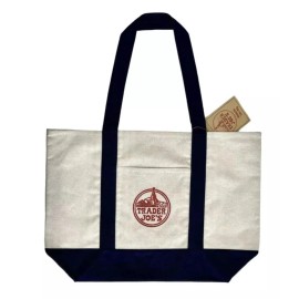 Trader Joe's Reusable Blue White Canvas Eco Tote Bag Heavy Duty Bag  NEW QTY