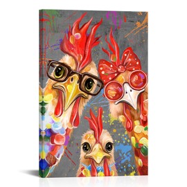 KREATIVE ARTS Roosters Canvas Wall Art 24"x36" Painting Chicken Family Rooster Hen Chicks Picture Giclee Prints Funny Farm Animal Arts for Living Room Dining Room Kitchen Decor
