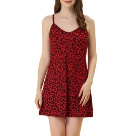 Allegra K Women's Camisole Nightgown Pajamas Chemise Summer Sleeveless Sleepwear Print Cami Slip Sleepdress XS-XXL Red Leopard 16