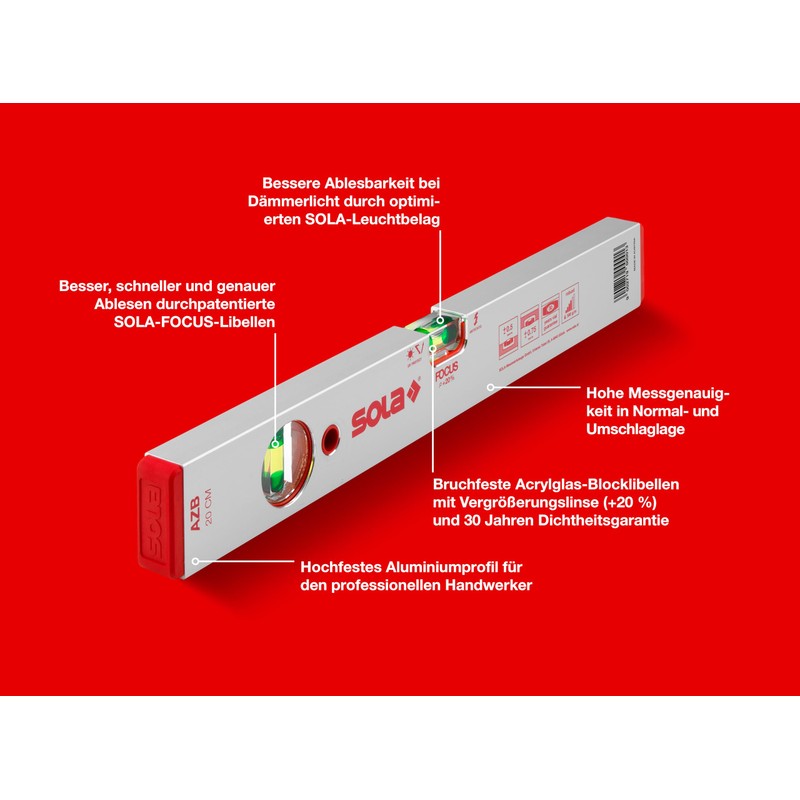 Sola 1010101"AZB 20" Spirit Level, Red, 20 cm