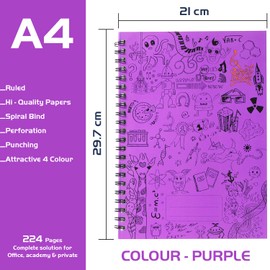 Infinity A4 Lined Wirebound Notebook Spiral Journal Notebook (Pack of 1, Purple)