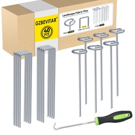 GZBEVITAR Landscape Fabric Pins Combo - 8 Inch Circle Top Pins & U-Pins, Thicker 8 Gauge Galvanized Weed Barrier Staples, Wider 1.5-Inch Top Garden Support Stakes (20 Circle Top+20 U Shape)