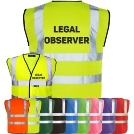 Corporate Togs LEGAL OBSERVER Printed Vest - High Visibility Safety Waistcoat Tabard, Health & Safety Compliant Vest, 2 Band & brace Hi-Vis Strips | Protective Safety Wear