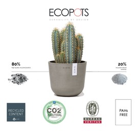 Ecopots Oslo Mini Indoor/Outdoor Modern Recycled Plastic Flower Pot Planter, Taupe, 6"