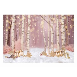Funnytree 82" x 59" Pink Winter Snowy Forest Photo Backdrop for Newborn Photography Picture Xmas Christmas Woodland Tree Holiday Birthday Baby Shower Party Supplies Decor Wall Decor Banner Background