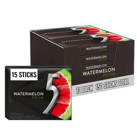5 GUM Watermelon Prism Sugar Free Chewing Gum Bulk, 15 Stick Box (10 Pack)