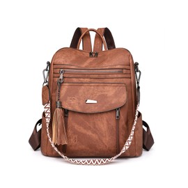 ZOVYRON Fashion Backpack for Women, PU Leather Anti-theft Laptop Backpacks Multi-pocket Large Capacity Rucksack Bag with Removable Strap for Work Study & Travel (Brown)