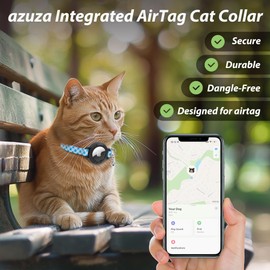 azuza AirTag Cat Collar Breakaway, Integrated Cat Collar with Air Tag Holder and Bell, Safety Lightweight Cat Tracker Collars for Kittens, Blue Plaid, Kittens (7"-9")