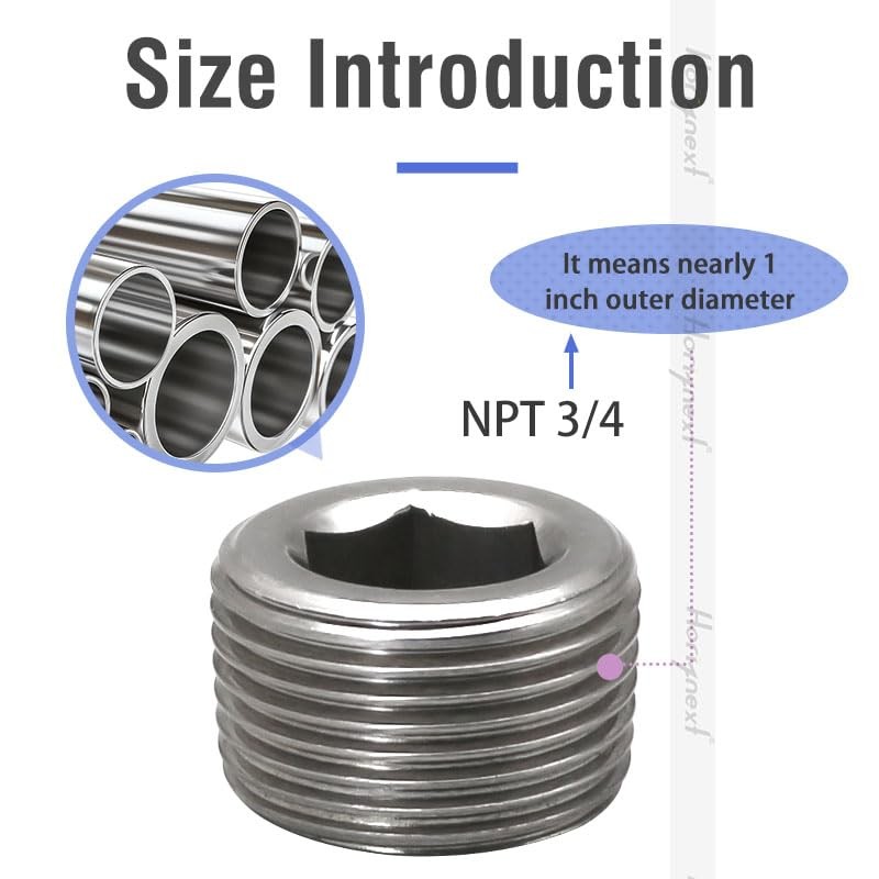 horiznext npt 3/4 stainless steel 304 male thread internal hex