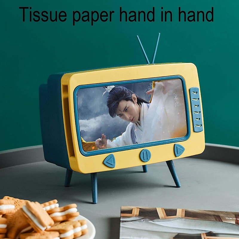 Retro TV Tissue Box Multi Storage Container, Mobile Phone Stand