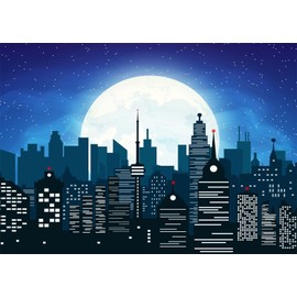 CORFOTO Cartoon Super City Backdrop for Superhero City Themed Party Supplies Skyline City Background Kids Boys Birthday Banner Urban Night Moon City Buildings Backdrops Super Hero Photo Studio Props