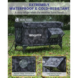 Heated Cat House for Outside, Insulated Weatherproof Heated Outdoor Cat House with Waterproof Eaves & Escape Door, Elevated Outdoor Cat Shelter with Heater for Feral Stray Barn Cat