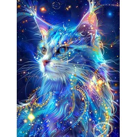 Meothan Diamond Art Kits for Adults Cat Diamond Painting Kits for Adults Beginners, DIY Cats Diamond Gem Art Dots Painting Kits for Home Walls Decor Gifts 12x16inch Gem (Starry Sky Cat)