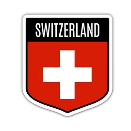 Squiddy Switzerland Flag Shield - Vinyl Sticker Decal for Phone, Laptop, Water Bottle (3" high)