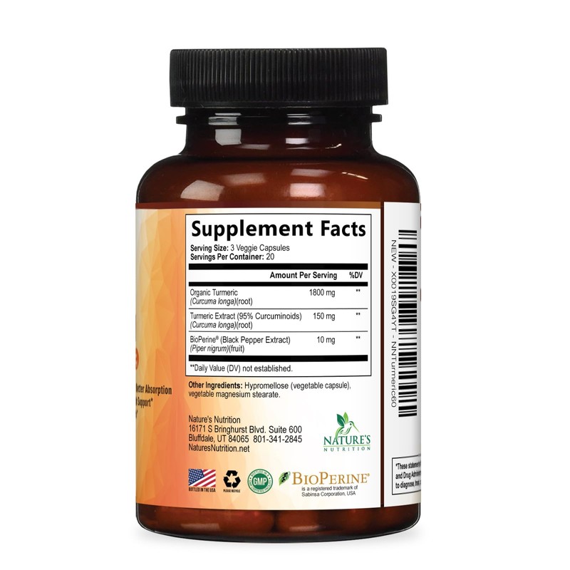 Turmeric Curcumin Supplement - 95% Curcuminoids with Organic Turmeric &