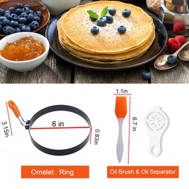 Stainless Steel Pancake Rings, 2 Packs 6 Inch Non-stick Omelette & Muffin Ring Maker with Silicone Handle