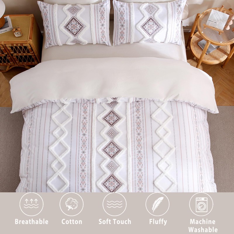 Herside Light Brown 100% Cotton Duvet Cover Set King Size,