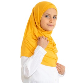 Prien Easy To Wear Hijab For Girls, Muslim Scarf for Kids, Instant Hijabs For Women, Viscose Children Scarves For Ramadan Eid (Deep Yellow)
