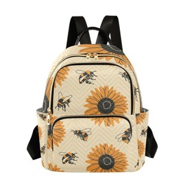Yasala Women Backpack Cartoon Sunflower Bees Anti-Theft Travel Backpack with Luggage Belt Lightweight Handbag Lady Purse Roomy Double Zipper Weekend Bag for Everyday Use
