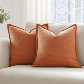 Meekio Fall Pillow Covers Set of 2 - 18 x 18 inches Burnt Orange Flange Edge Pillow Covers for Fall Decorations