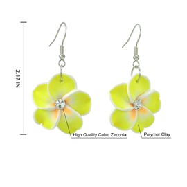 Floral Dangle Earrings for Women Hawaiian Tropical Plumeria Rubra Flower Drop Earrings with Cubic Zirconia Luau Beach Party Vacation Hawaiian Accessories Jewelry Gift