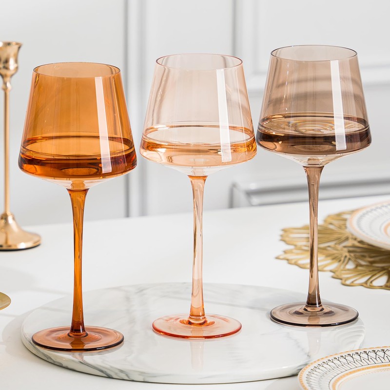 Colored Brown Wine Glasses Set of 6, Fall Winter Party,