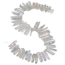 SUNYIK Angel Aura Titanium Coated Crystal Points Quartz Sticks Spikes Point Beads 15 inch Strand Drilled