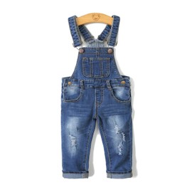KIDSCOOL SPACE Baby Girls Boys Jeans Overall, Little Kid Bib Pocket Denim Workwear, Deep Blue-2050