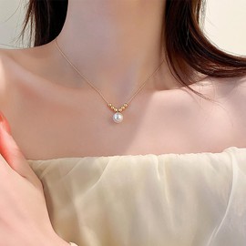 Andelaisi Boho Pearl Choker Necklace Gold Pearl Necklace Choker Vintage Floating Pearl Necklace Vintage Wedding Bridal Pearl Pendant Necklace Jewelry for Women