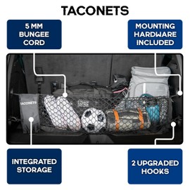 TacoNets Envelope Cargo Net for Suburban | Tahoe | Yukon/XL | Escalade/ESV - Fits 2015-2025 - Upgraded 5mm Bungee - Integrated Storage Bag - Heavy Duty Hooks - Designed in USA
