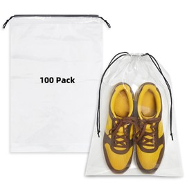 100 Pack Clear Shoe Bags for Travel, 12"x18" Large Travel Shoe Bags for Storage and Packing, Waterproof Drawstring Shoe Bag for Traveling, Bulk Travel Essentials for Men and Women