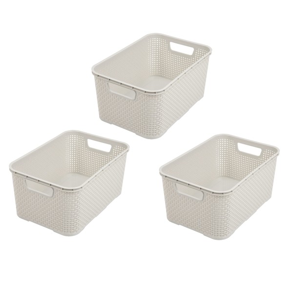 BranQ - Home essential Set of 3 Plastic Rattan Baskets
