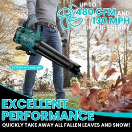 Cordless Leaf Blower for Makita 18V Battery, 480 CFM Electric Blower with Brushless Motor, 6 Variable Speed Up to 130MPH, Digital Display Control Handheld Blower for Lawn Care, Yard(No Battery)