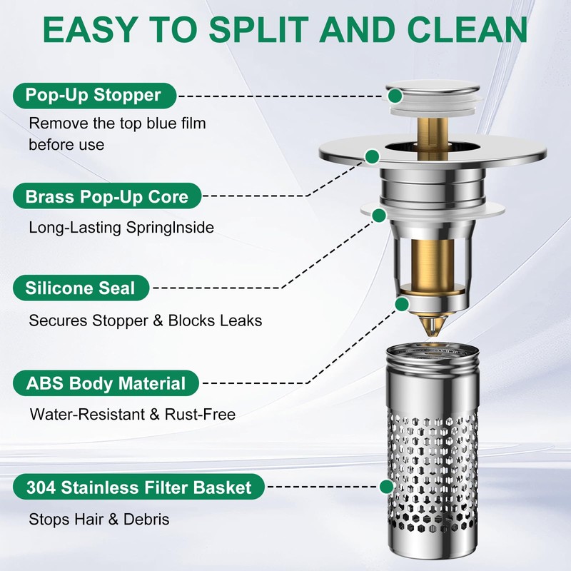 ​Bathroom Sink Drain Strainer,Universal Pop-Up Sink Stopper Hair Catcher, Anti-Clog