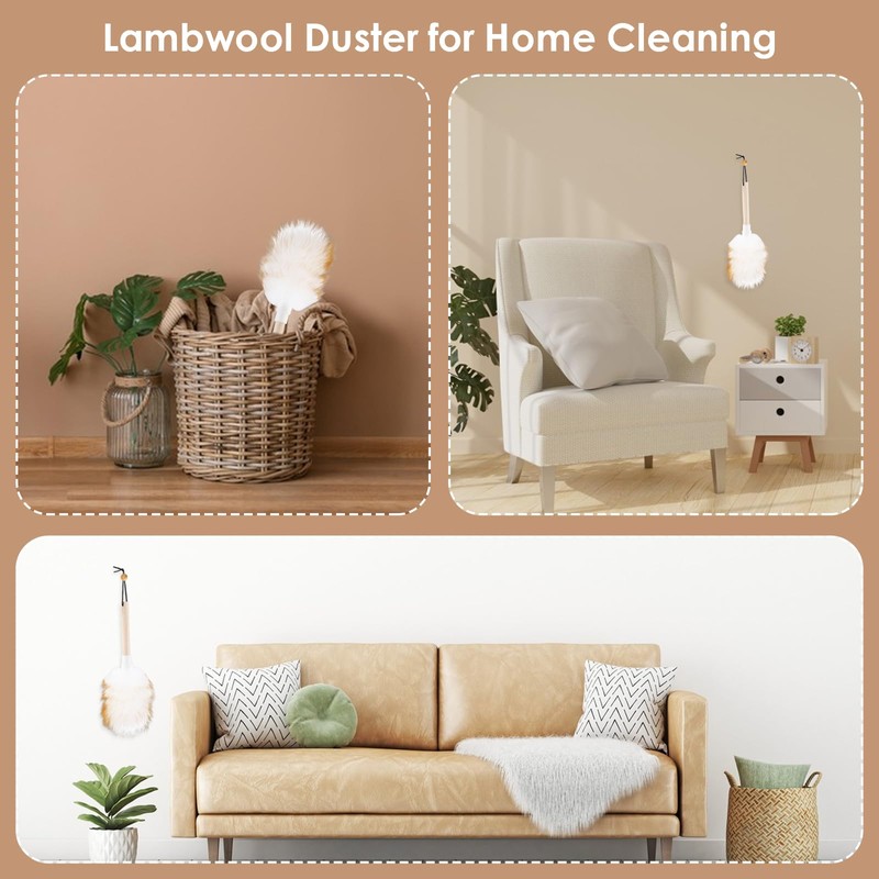 Lambswool Duster Solid Wooden Handle Lamb Wool Duster Feather Dusters