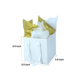 JUNESHE White Gift Bags with Handles &Tissue Paper, 2 Pack White Paper Bags, 5.9x5.9x5.9 inch Square Gift Bags, Birthday, Wedding Kraft Bags Small Size