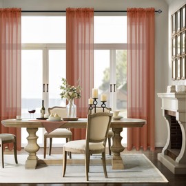 Terracotta Sheer Curtains 63 Inch Length for Bedroom 2 Panel Sets Rod Pocket Sheer Curtains for Living Room Rust Burnt Orange Red