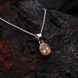 Gemkora Natural Citrine Gemstone Brilliant Oval Dainty Pendant Necklace, Zodiac, November Birthstone, Healing Crystals Women Jewelry in 925 Sterling Silver Chain 18 inch, 100% Real Stone