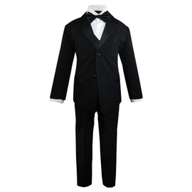 Luca Gabriel Toddler Boys 5 Piece Classic Fit Formal Suit Bowtie Set,Black,7